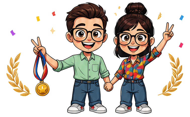 Two friends celebrating a quiz win