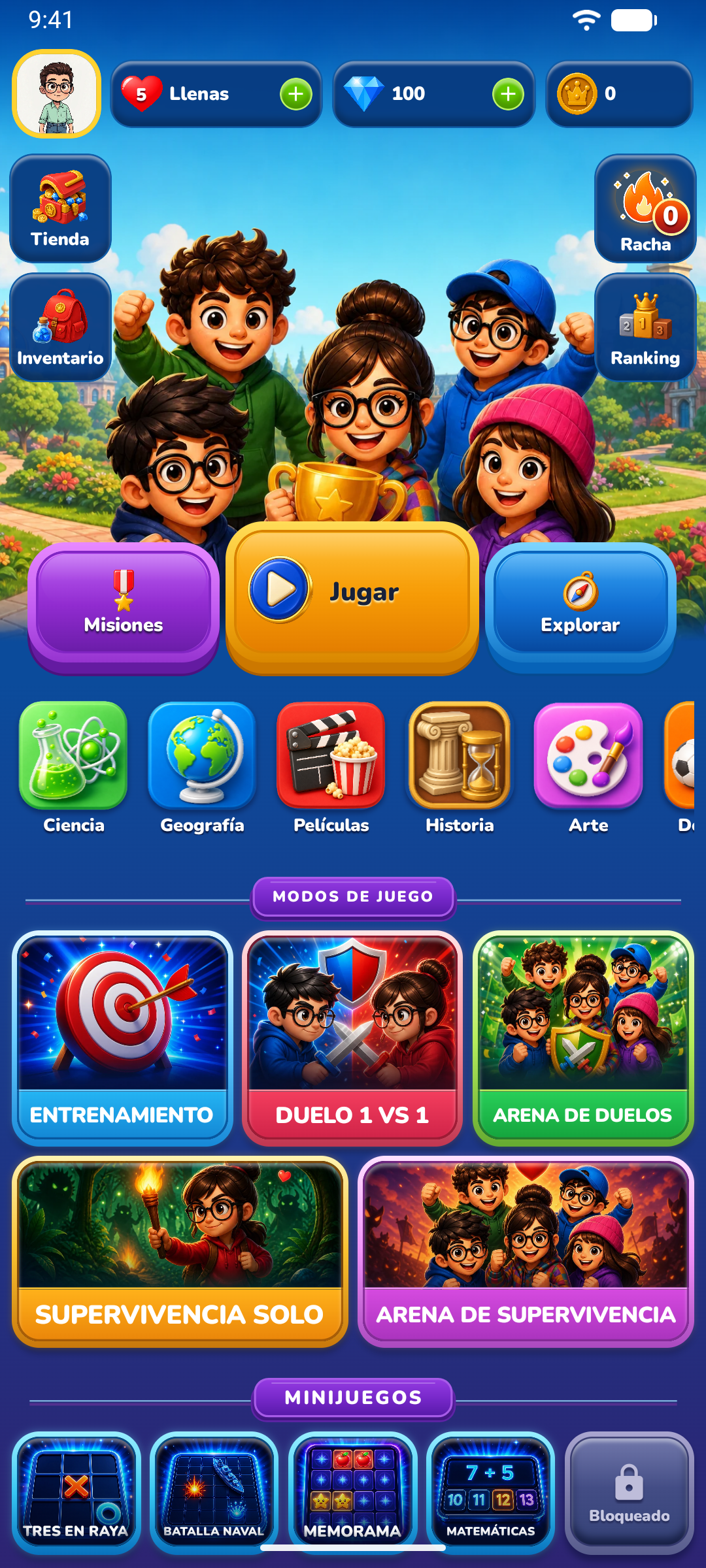 Pantalla de inicio de Nitta Quiz